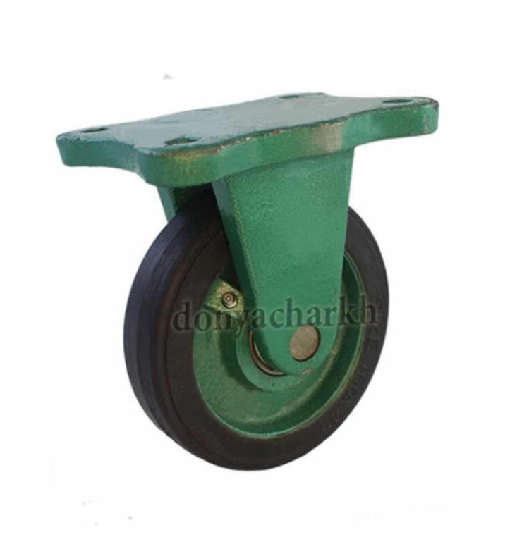 چرخ چدنی سبز لاستیکی سایز ۲۰۰ ثابت