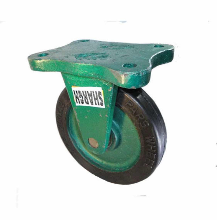 چرخ چدنی لاستیکی/روتراش سایز ۱۶۰ ثابت(قیمت عمده با درصد تخفیف خوب تماس بگیرید)