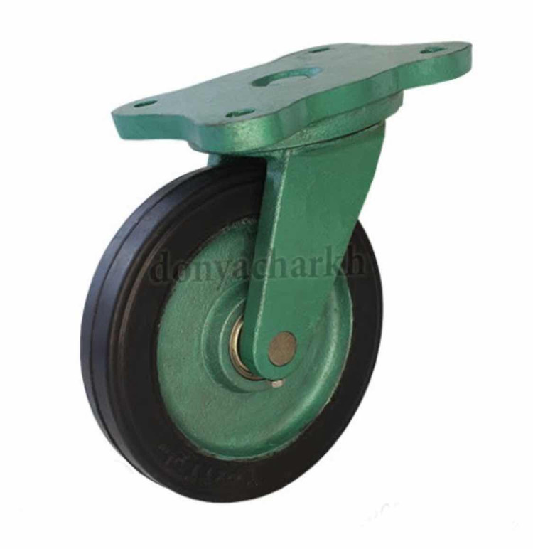 چرخ چدنی لاستیکی/روارتراش سایز ۱۰۰ ترمزدار(قیمت عمده با درصد تخفیف خوب تماس بگیرید)