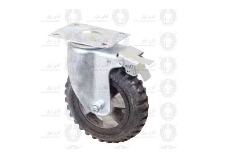 چرخ صنعتی دایکاست کفی گردان ترمز دار با روکش لاستکی تحمل وزن 80 تا 250 کیلوگرمی