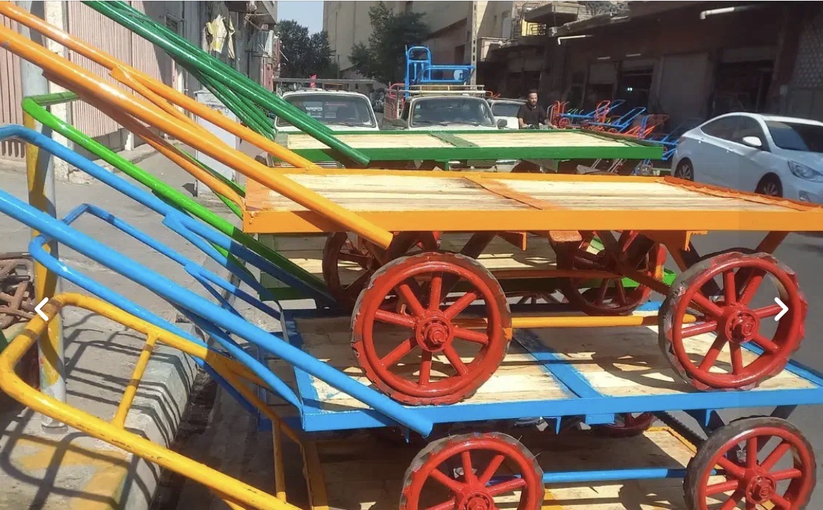 گاری چهارچرخ طحافی کفه چوبی ورق ضخیم