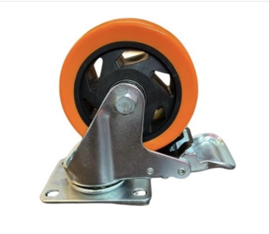 چرخ لوکس نارنجی وارداتی با پایه پیچ دار گردان ترمزدار سایز 12